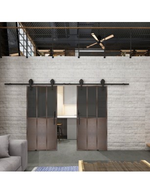Glasschiebetür BARN-LINE Loft Rosteisen Genietet 24 Auf Grauglas