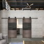 Glasschiebetür BARN-LINE Loft Rosteisen Genietet 25 Auf Grauglas Glasschiebetür BARN-LINE Loft Rosteisen Genietet 25 Auf Grauglas