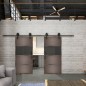 Glasschiebetür BARN-LINE Loft Rosteisen Genietet 26 Auf Grauglas Glasschiebetür BARN-LINE Loft Rosteisen Genietet 26 Auf Grauglas