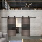 Glasschiebetür BARN-LINE Loft Rosteisen Genietet 27 Auf Grauglas Glasschiebetür BARN-LINE Loft Rosteisen Genietet 27 Auf Grauglas
