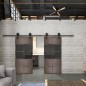 Glasschiebetür BARN-LINE Loft Rosteisen Genietet 28 Auf Grauglas Glasschiebetür BARN-LINE Loft Rosteisen Genietet 28 Auf Grauglas