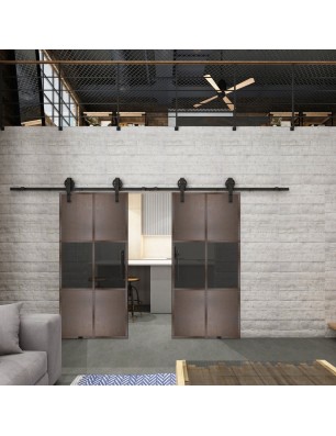 Glasschiebetür BARN-LINE Loft Rosteisen Genietet 30 Auf Grauglas