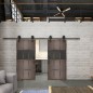 Glasschiebetür BARN-LINE Loft Rosteisen Genietet 32 Auf Grauglas Glasschiebetür BARN-LINE Loft Rosteisen Genietet 32 Auf Grauglas