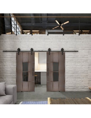Glasschiebetür BARN-LINE Loft Rosteisen Genietet 35 Auf Grauglas