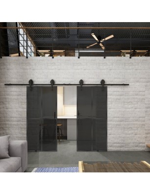 Glasschiebetür BARN-LINE Loft Schwarzeisen Genietet 08 Auf Grauglas