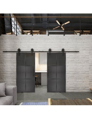 Glasschiebetür BARN-LINE Loft Schwarzeisen Genietet 19 Auf Grauglas