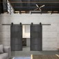 Glasschiebetür BARN-LINE Loft Schwarzeisen Genietet 32 Auf Grauglas Glasschiebetür BARN-LINE Loft Schwarzeisen Genietet 32 Auf Grauglas