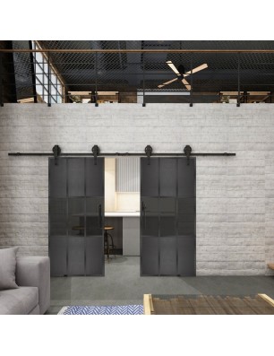 Glasschiebetür BARN-LINE Loft Schwarzeisen Genietet 33 Auf Grauglas