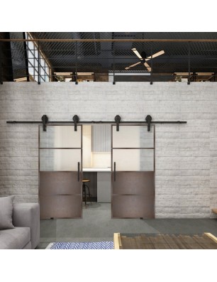 Glasschiebetür BARN-LINE Loft Rosteisen Genietet 14 Blickdicht
