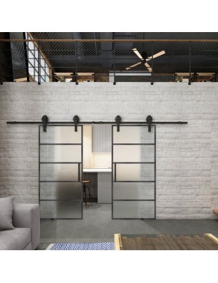 Glasschiebetür BARN-LINE Loft Schwarzeisen Genietet 01 Blickdicht