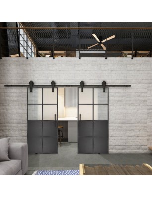 Glasschiebetür BARN-LINE Loft Schwarzeisen Genietet 18 Blickdicht