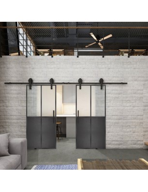 Glasschiebetür BARN-LINE Loft Schwarzeisen Genietet 20 Blickdicht