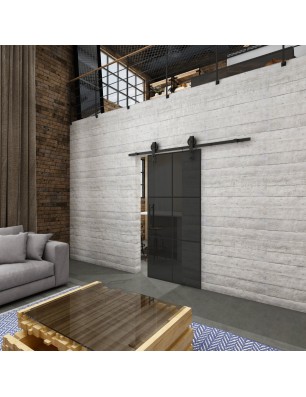 Glasschiebetür BARN-LINE Loft Schwarzlack 07 Auf Grauglas