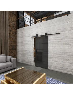 Glasschiebetür BARN-LINE Loft Schwarzlack 09 Auf Grauglas