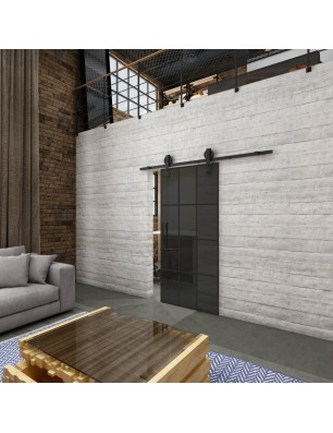 Glasschiebetür BARN-LINE Loft Schwarzlack 10 Auf Grauglas