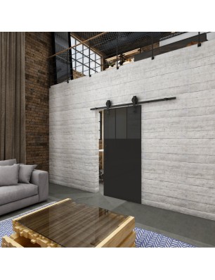 Glasschiebetür BARN-LINE Loft Schwarzlack 29 Auf Grauglas