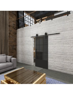 Glasschiebetür BARN-LINE Loft Schwarzlack 38 Auf Grauglas