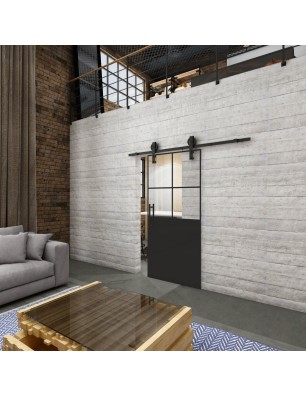 Glasschiebetür BARN-LINE Loft Schwarzlack 24 Auf Klarglas