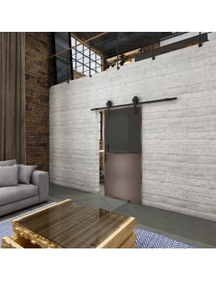 Glasschiebetür BARN-LINE Loft Rosteisen Genietet 16 Auf Grauglas