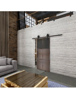 Glasschiebetür BARN-LINE Loft Rosteisen Genietet 19 Auf Grauglas