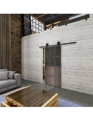 Glasschiebetür BARN-LINE Loft Rosteisen Genietet 22 Auf Grauglas