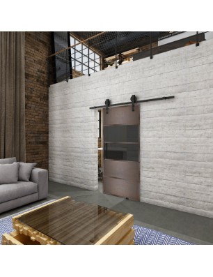 Glasschiebetür BARN-LINE Loft Rosteisen Genietet 25 Auf Grauglas