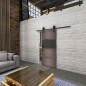 Glasschiebetür BARN-LINE Loft Rosteisen Genietet 26 Auf Grauglas Glasschiebetür BARN-LINE Loft Rosteisen Genietet 26 Auf Grauglas