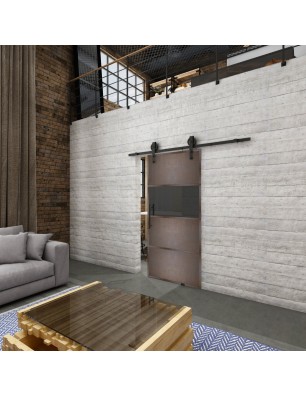 Glasschiebetür BARN-LINE Loft Rosteisen Genietet 26 Auf Grauglas