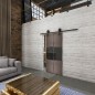 Glasschiebetür BARN-LINE Loft Rosteisen Genietet 30 Auf Grauglas Glasschiebetür BARN-LINE Loft Rosteisen Genietet 30 Auf Grauglas