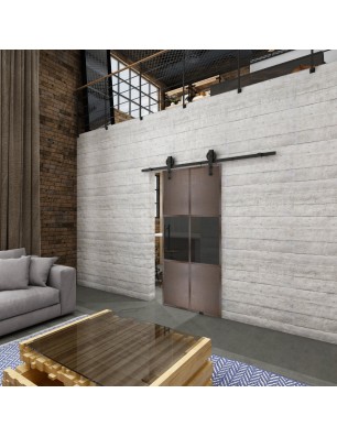 Glasschiebetür BARN-LINE Loft Rosteisen Genietet 30 Auf Grauglas