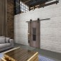 Glasschiebetür BARN-LINE Loft Rosteisen Genietet 35 Auf Grauglas Glasschiebetür BARN-LINE Loft Rosteisen Genietet 35 Auf Grauglas