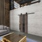 Glasschiebetür BARN-LINE Loft Rosteisen Genietet 36 Auf Grauglas Glasschiebetür BARN-LINE Loft Rosteisen Genietet 36 Auf Grauglas