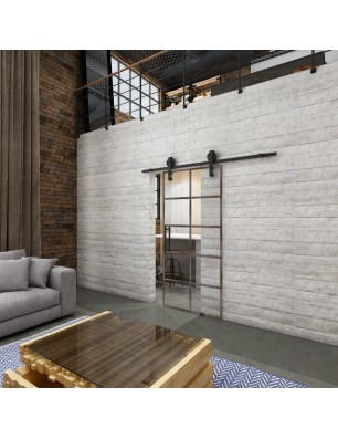 Glasschiebetür BARN-LINE Loft Rosteisen Genietet 05 Auf Klarglas