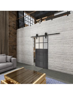 Glasschiebetür BARN-LINE Loft Schwarzeisen Genietet 21 Blickdicht