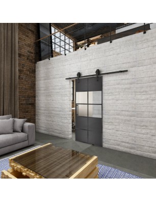 Glasschiebetür BARN-LINE Loft Schwarzeisen Genietet 28 Blickdicht
