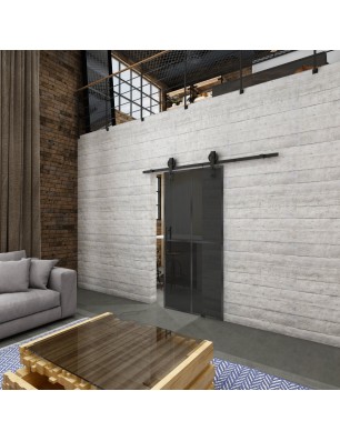 Glasschiebetür BARN-LINE Loft Schwarzeisen Genietet 08 Auf Grauglas