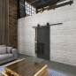 Glasschiebetür BARN-LINE Loft Schwarzeisen Genietet 12 Auf Grauglas Glasschiebetür BARN-LINE Loft Schwarzeisen Genietet 12 Auf Grauglas