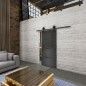 Glasschiebetür BARN-LINE Loft Schwarzeisen Genietet 14 Auf Grauglas Glasschiebetür BARN-LINE Loft Schwarzeisen Genietet 14 Auf Grauglas