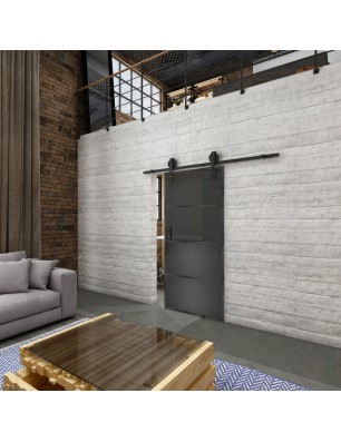 Glasschiebetür BARN-LINE Loft Schwarzeisen Genietet 14 Auf Grauglas