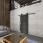 Glasschiebetür BARN-LINE Loft Schwarzeisen Genietet 21 Auf Grauglas Glasschiebetür BARN-LINE Loft Schwarzeisen Genietet 21 Auf Grauglas