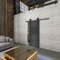Glasschiebetür BARN-LINE Loft Schwarzeisen Genietet 32 Auf Grauglas Glasschiebetür BARN-LINE Loft Schwarzeisen Genietet 32 Auf Grauglas