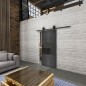 Glasschiebetür BARN-LINE Loft Schwarzeisen Genietet 33 Auf Grauglas Glasschiebetür BARN-LINE Loft Schwarzeisen Genietet 33 Auf Grauglas