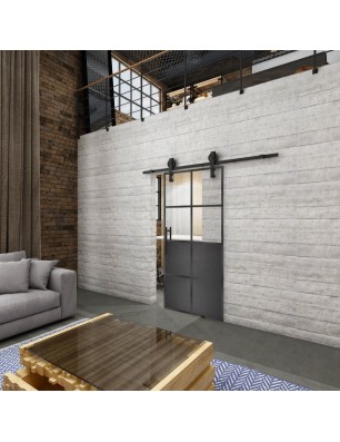 Glasschiebetür BARN-LINE Loft Schwarzeisen Genietet 18 Auf Klarglas