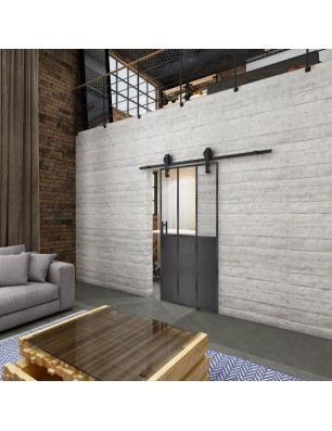 Glasschiebetür BARN-LINE Loft Schwarzeisen Genietet 24 Auf Klarglas