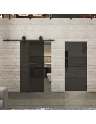 Glasschiebetür BARN-LINE Loft Schwarzlack 04 Auf Grauglas