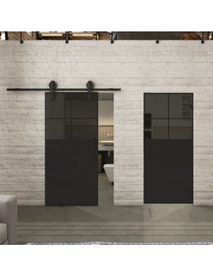 Glasschiebetür BARN-LINE Loft Schwarzlack 23 Auf Grauglas