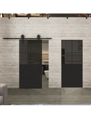 Glasschiebetür BARN-LINE Loft Schwarzlack 24 Auf Grauglas
