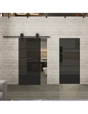Glasschiebetür BARN-LINE Loft Schwarzlack 31 Auf Grauglas