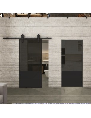 Glasschiebetür BARN-LINE Loft Schwarzlack 33 Auf Grauglas