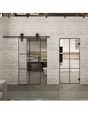 Glasschiebetür BARN-LINE Loft Schwarzlack 07 Auf Klarglas